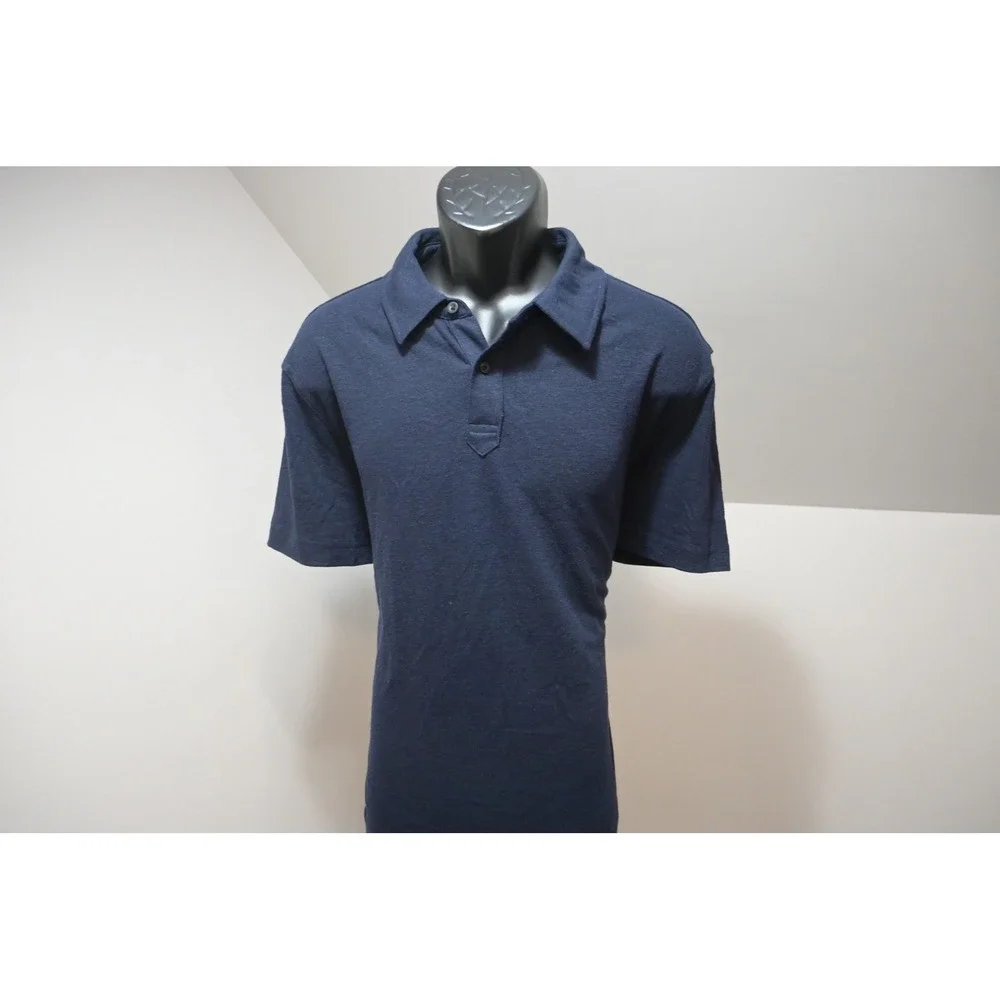 Banana Republic Polo Shirt Mens Large Navy Blue Linen Blend Short Sleeve EUC